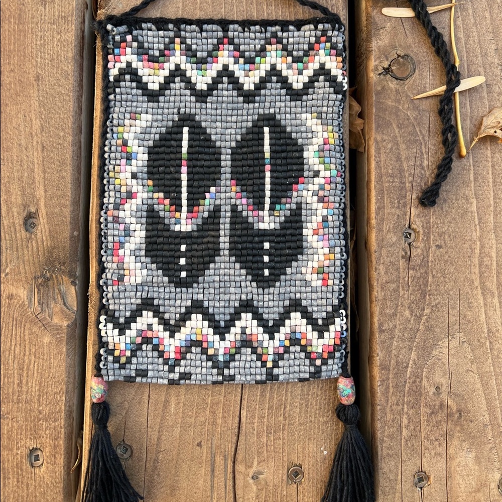 Handmade Boho Art Beaded Bag Purse 70s Festival Hand-dyed beads